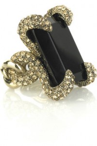 WOW!!!! What a cocktail ring! Robert Cavalli is known for high end fashion and his costume jewelry does not disappoint. $370 available at Net-a-Porter.com 