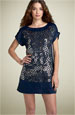 A beautiful blue w/silver sequin discs take a simple shift dress and take it up a notch! $168 available at Nordstrom.com